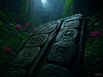 Ancient glyphs in jungle