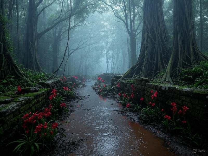 Living Jungle with crimson orchids